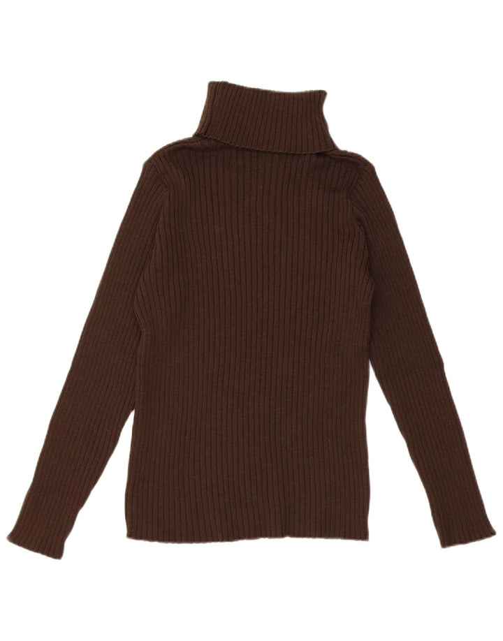 Suéter feminino vintage com gola redonda UE 36 pequena lã merino marrom