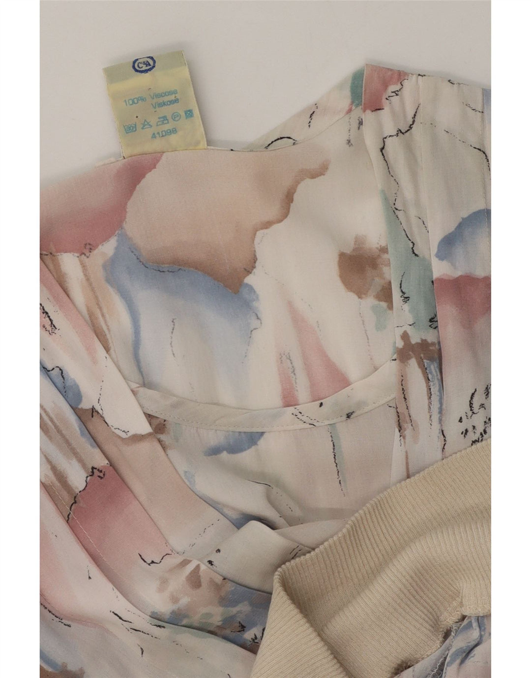 Blusa feminina C&A com estampa abstrata de manga comprida UK 14 médio branco