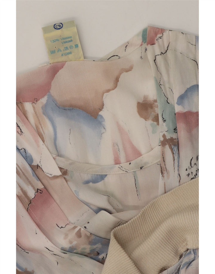 Blusa feminina C&A com estampa abstrata de manga comprida UK 14 médio branco