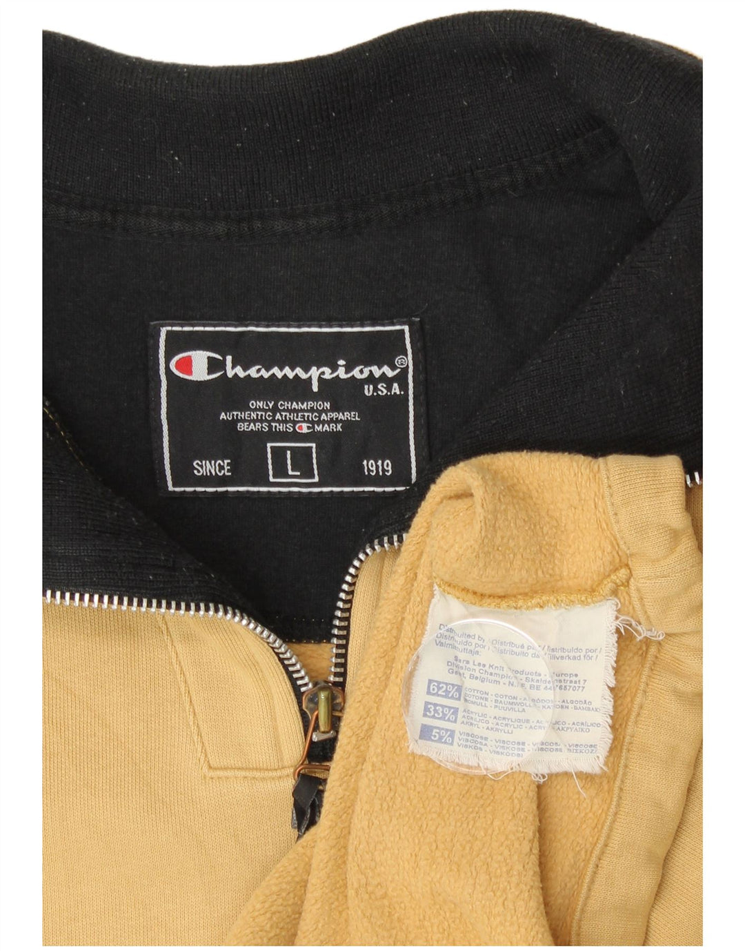 CHAMPION Suéter masculino com zíper e gola grande de algodão bege