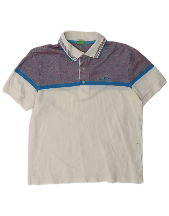 Camisa polo masculina Hugo Boss médio branco colorblock algodão