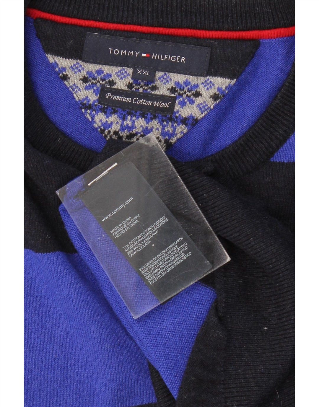 TOMMY HILFIGER Suéter masculino com gola redonda 2XL algodão listrado preto