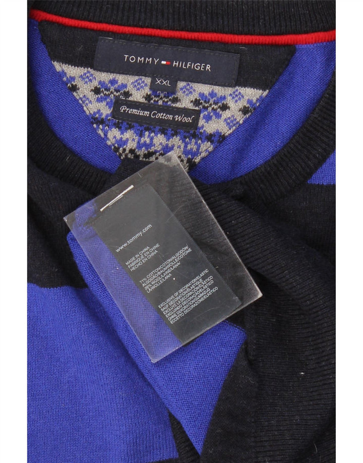 TOMMY HILFIGER Suéter masculino com gola redonda 2XL algodão listrado preto