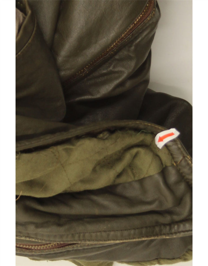 Jaqueta de couro masculina vintage IT 50 grande couro cáqui