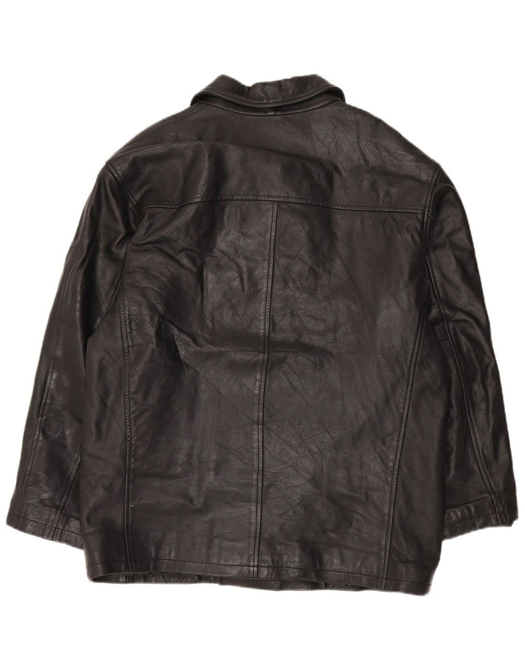 Jaqueta de couro vintage masculina oversized com peito duplo Reino Unido 38 preto médio