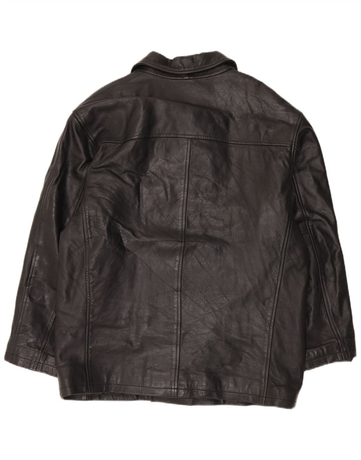 Jaqueta de couro vintage masculina oversized com peito duplo Reino Unido 38 preto médio