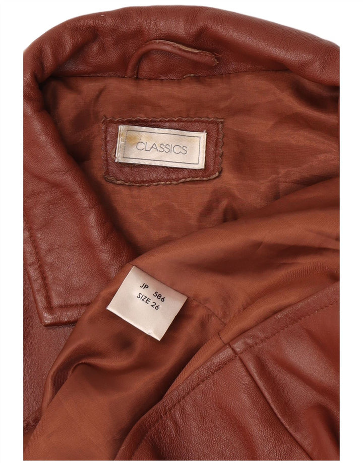 Jaqueta blazer feminina clássica de couro com 3 botões Reino Unido 26 5XL couro marrom