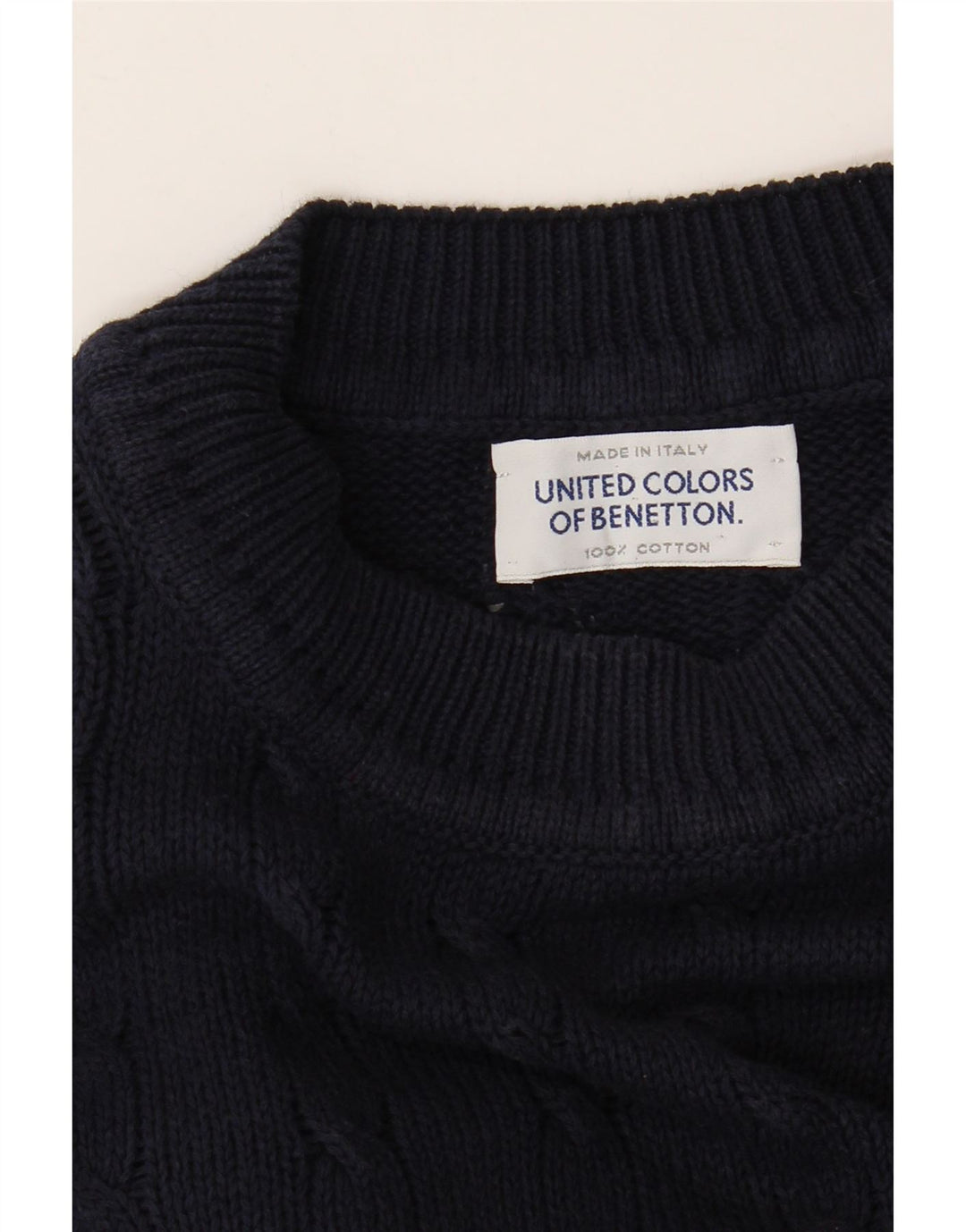 Suéter masculino Benetton com gola redonda, grande algodão azul marinho