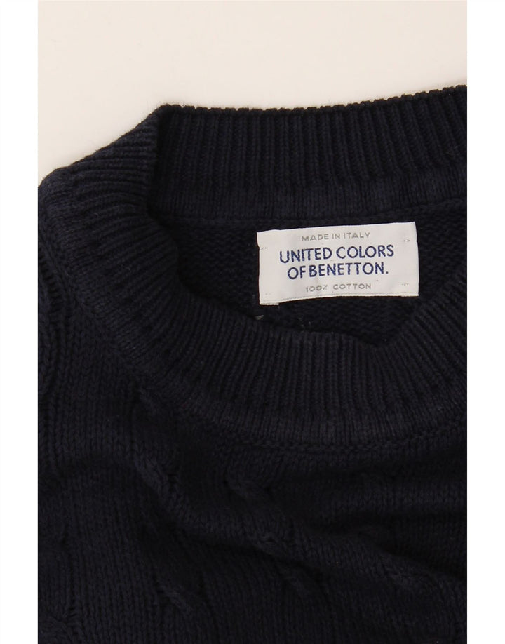 Suéter masculino Benetton com gola redonda, grande algodão azul marinho