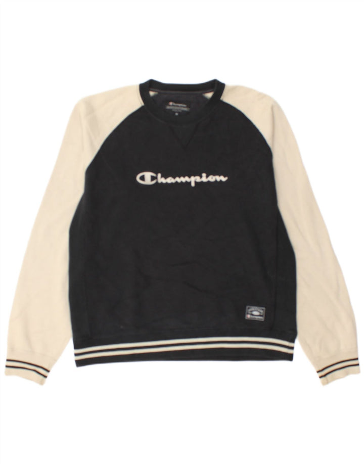 Champion masculino gráfico moletom jumper médio preto colorblock algodão
