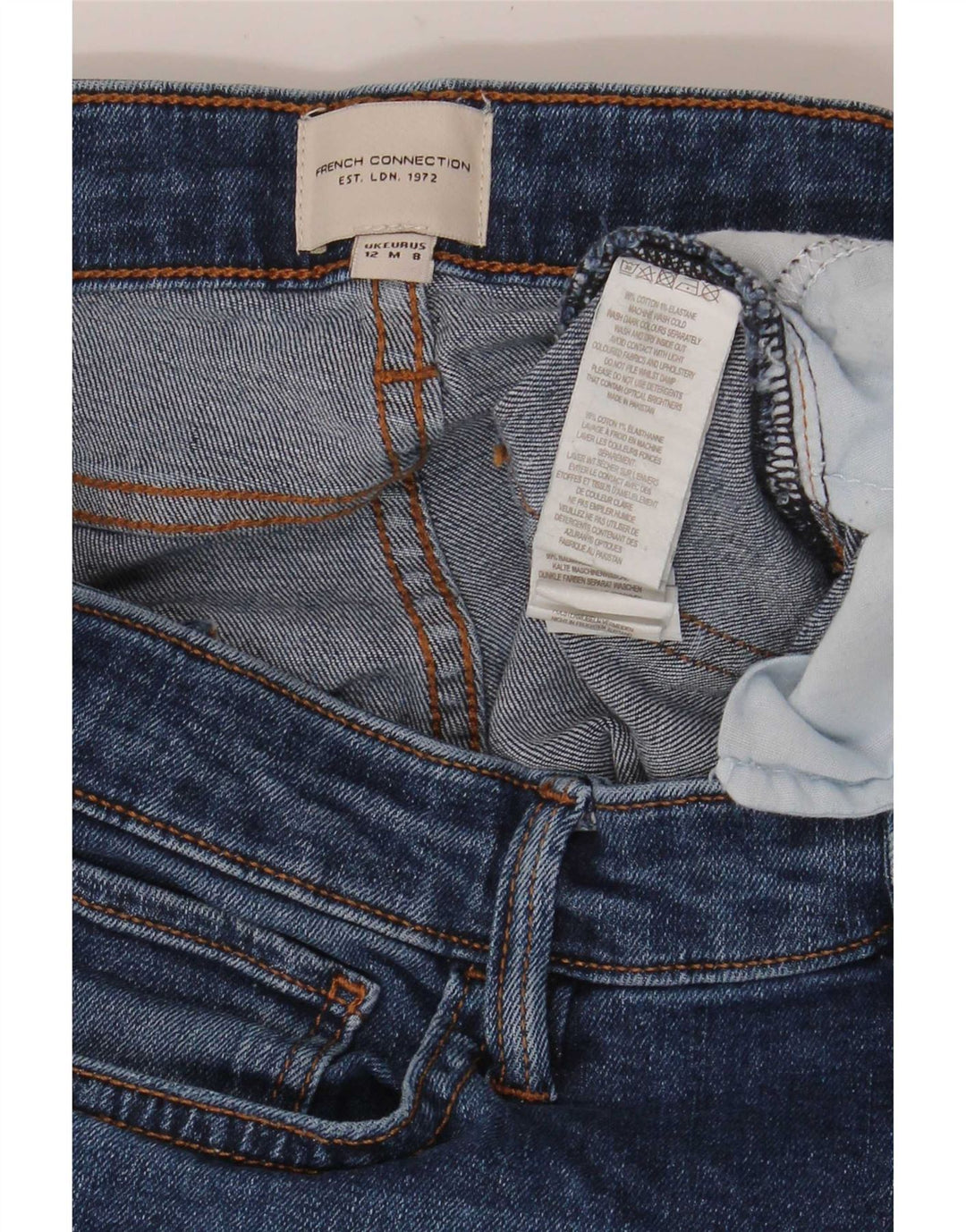 Jeans retos femininos French Connection UK 12 médio W32 L30 azul