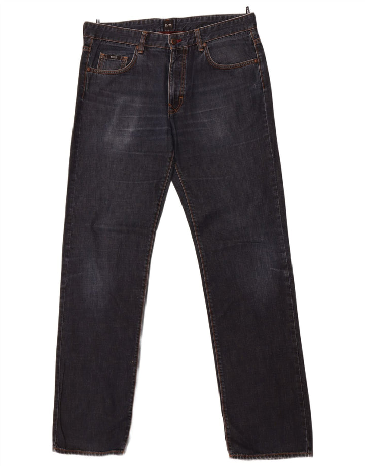 Hugo Boss Masculino Kansas Straight Jeans W36 L36 Azul Marinho Algodão