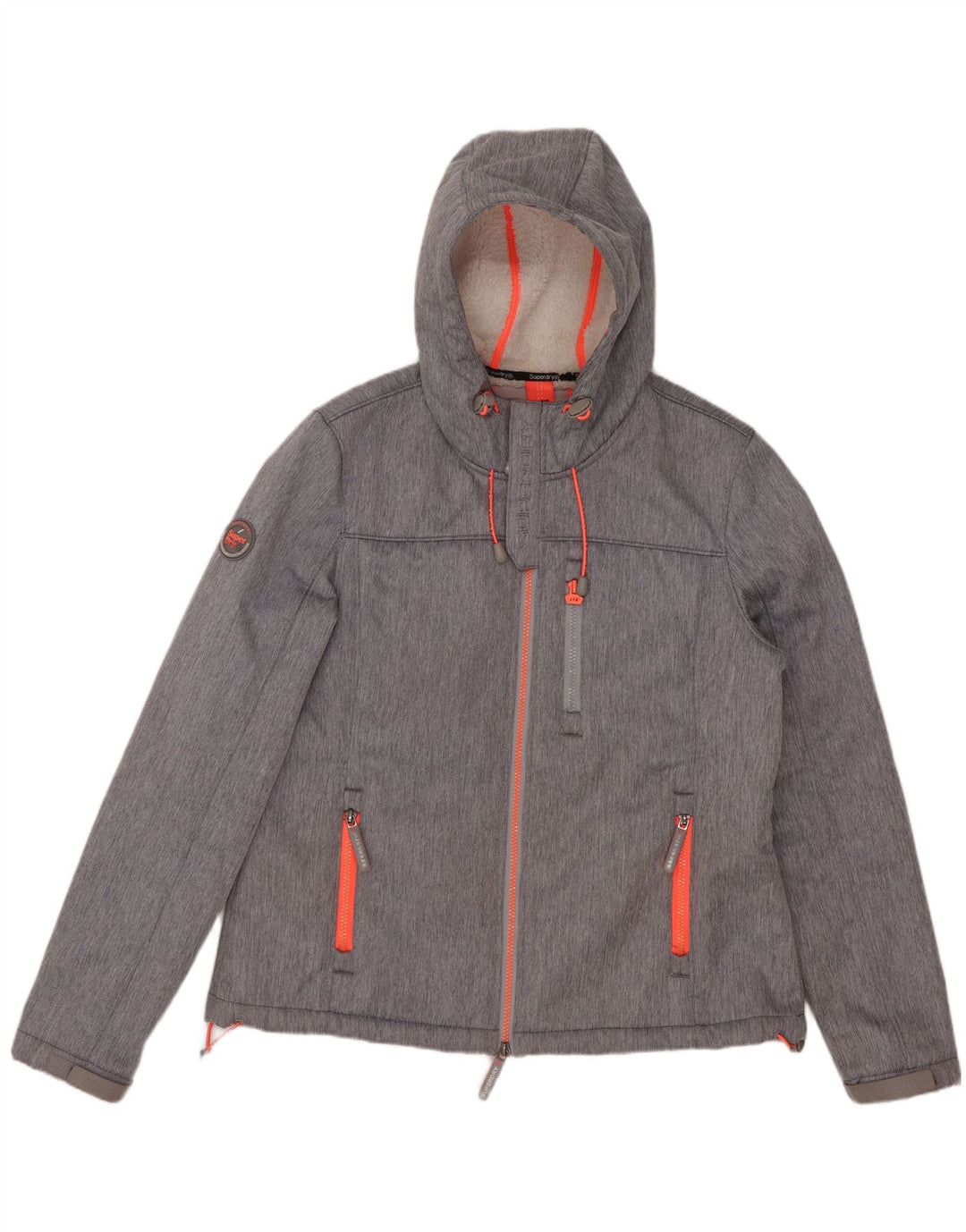 Jaqueta corta-vento com capuz feminino Superdry UK 16 grande poliéster cinza