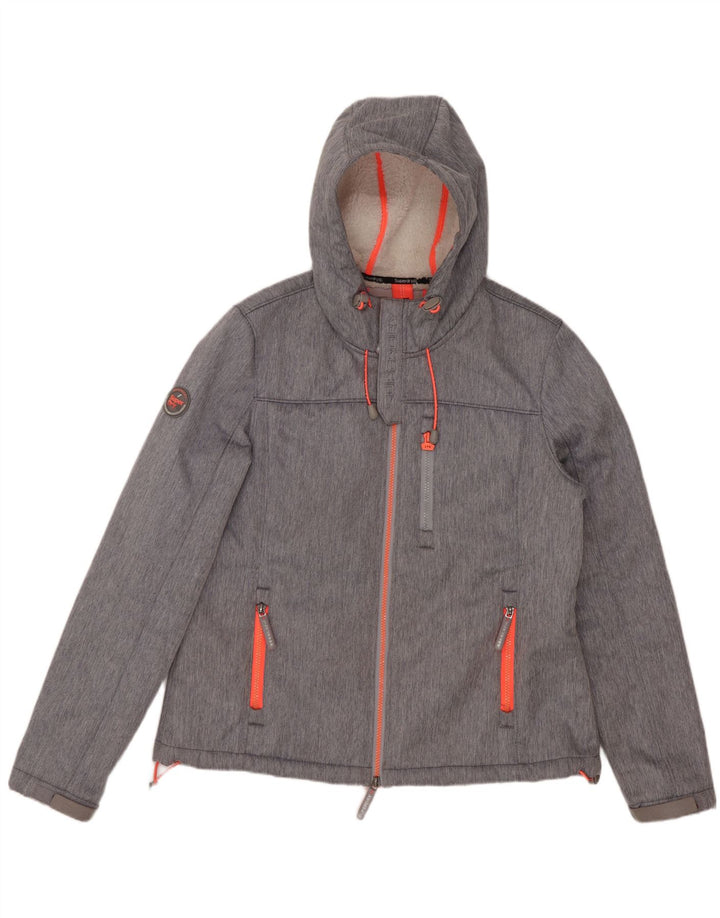 Jaqueta corta-vento com capuz feminino Superdry UK 16 grande poliéster cinza