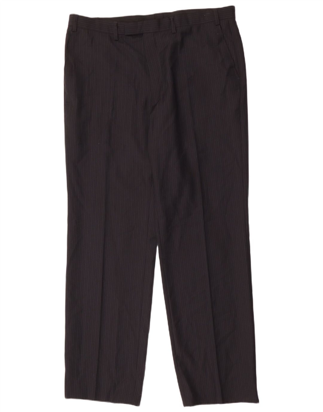 Calça de terno masculino Marks & Spencer W38 L33 poliéster listrado azul marinho