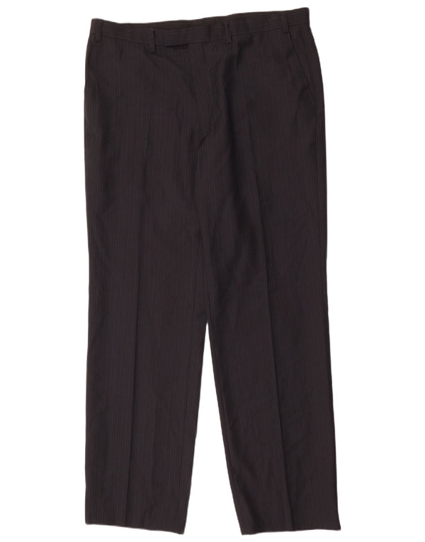 Calça de terno masculino Marks & Spencer W38 L33 poliéster listrado azul marinho