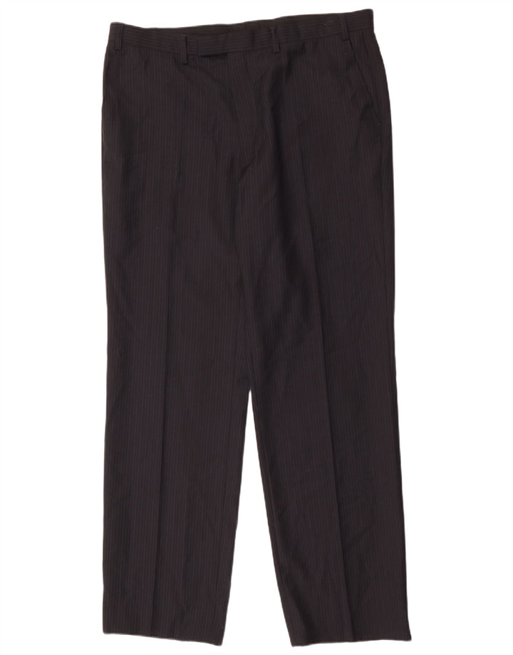 Calça de terno masculino Marks & Spencer W38 L33 poliéster listrado azul marinho