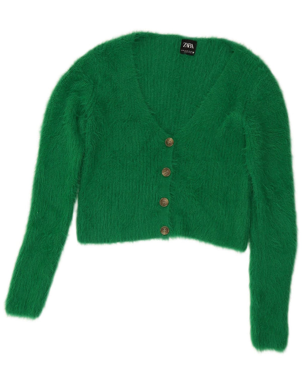Suéter cardigã feminino Zara UK 12 nylon verde médio