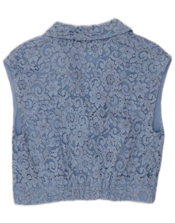 Blusa feminina Zara cropped sem mangas rendada Reino Unido 10 pequena azul floral