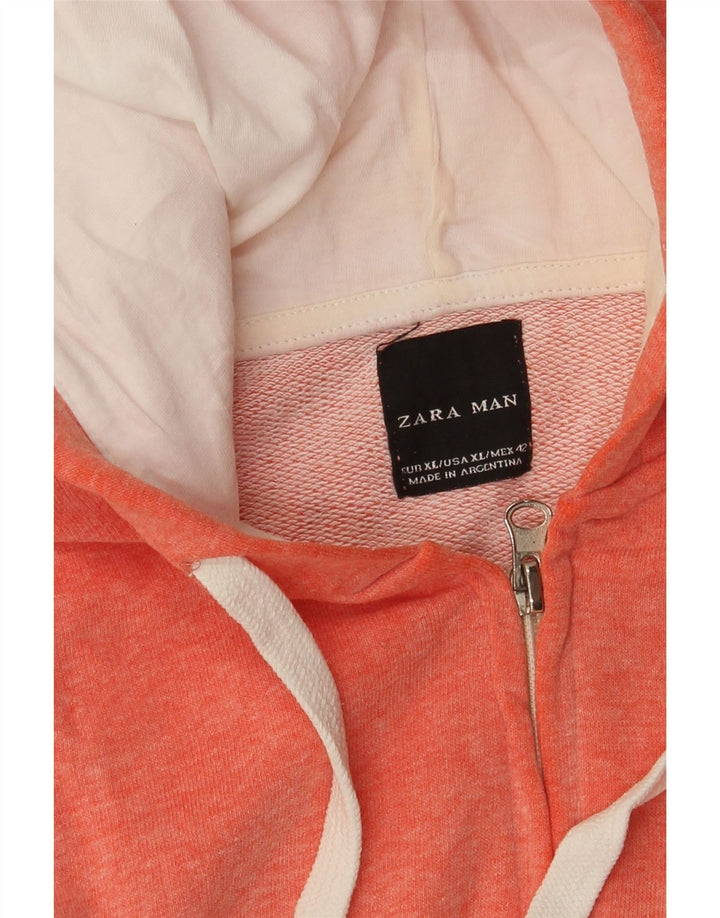 Zara Suéter masculino com capuz e zíper XL laranja manchado