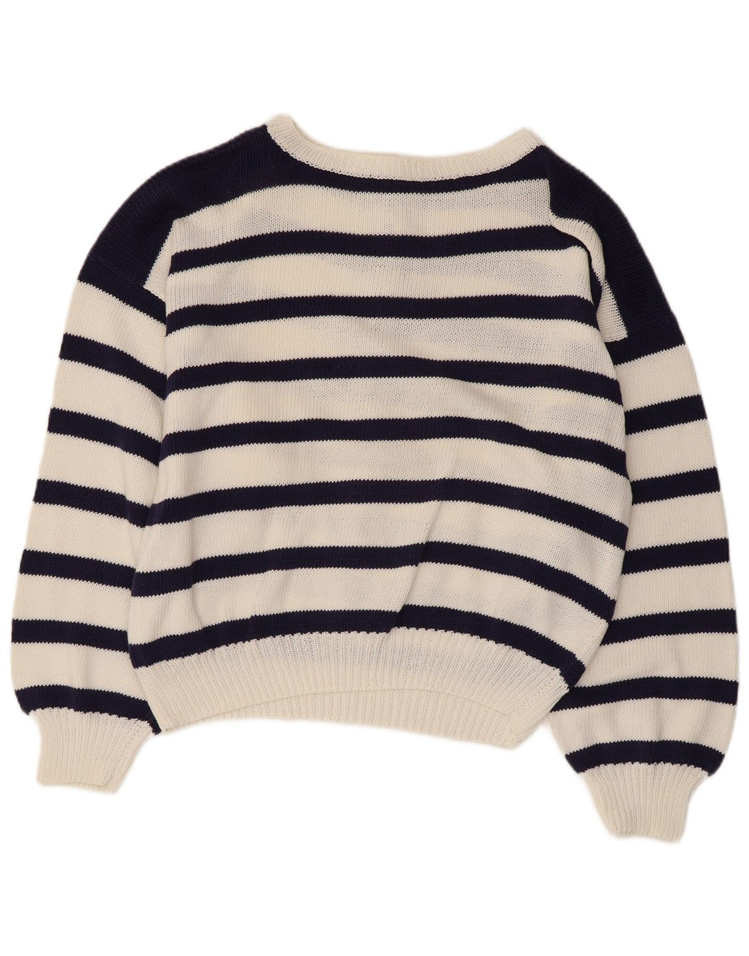 Suéter feminino VINTAGE com gola canoa Reino Unido 14 grande azul marinho náutico