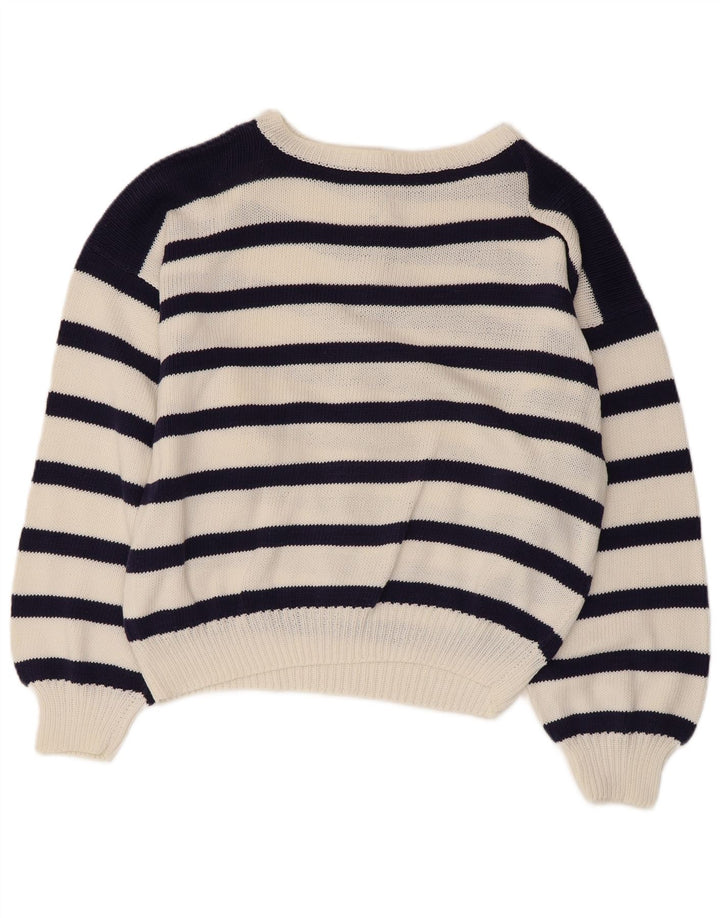 Suéter feminino VINTAGE com gola canoa Reino Unido 14 grande azul marinho náutico