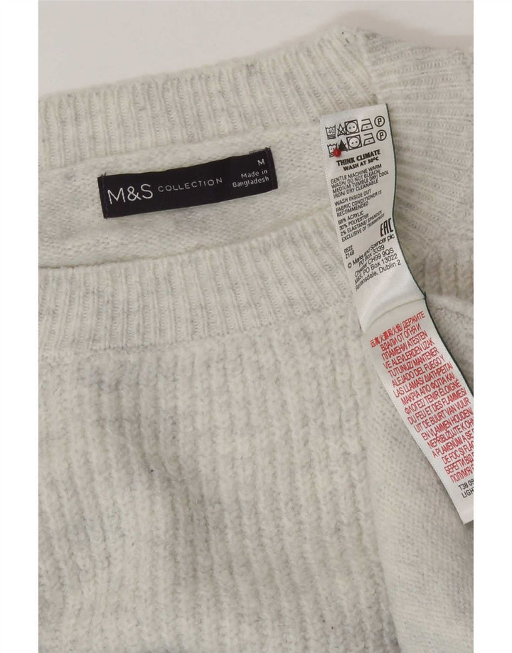 Suéter feminino Marks & Spencer com gola redonda UK 14 listrado cinza médio