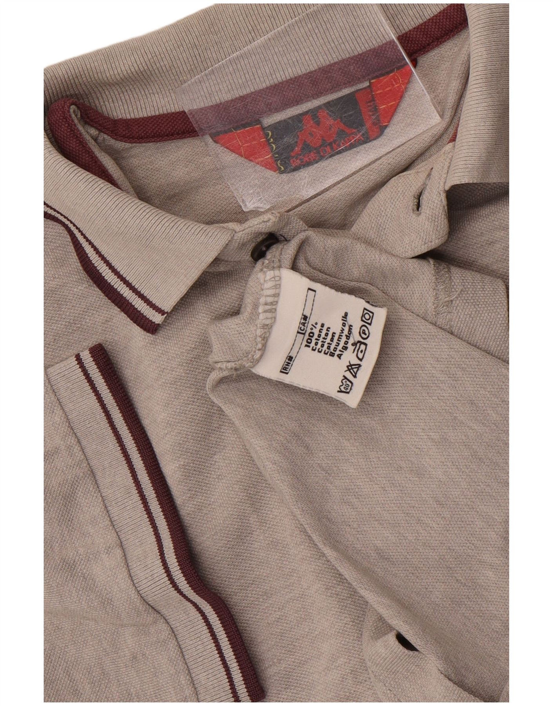 Camisa polo masculina Kappa pequena cinza manchada de algodão