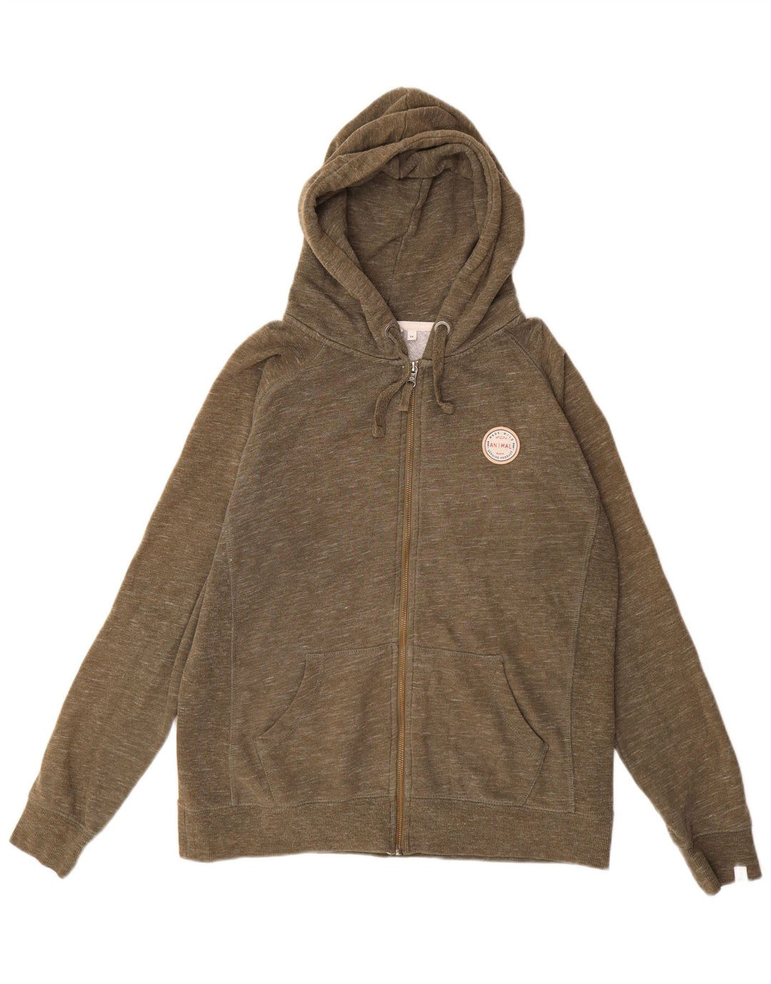 ANIMAL Suéter feminino com capuz e zíper Reino Unido 14 grande algodão cáqui salpicado