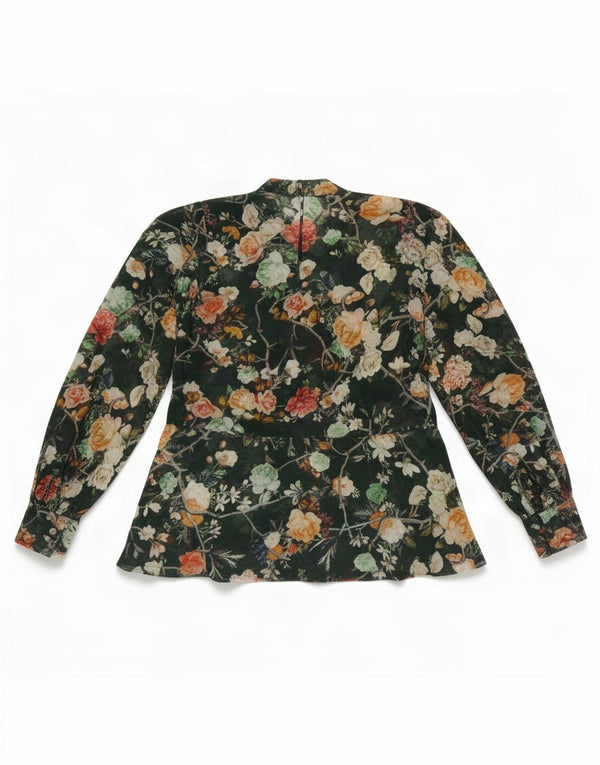 Blusa feminina transparente de manga comprida Zara UK 12 verde médio floral