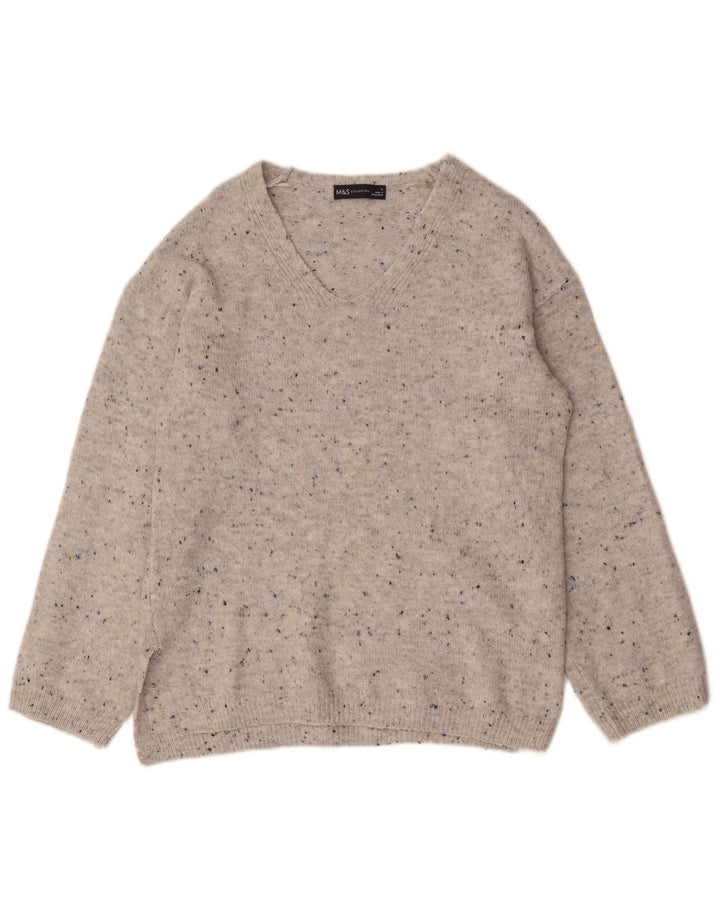 Suéter feminino Marks & Spencer com decote em V Reino Unido 10 pequeno cinza manchado