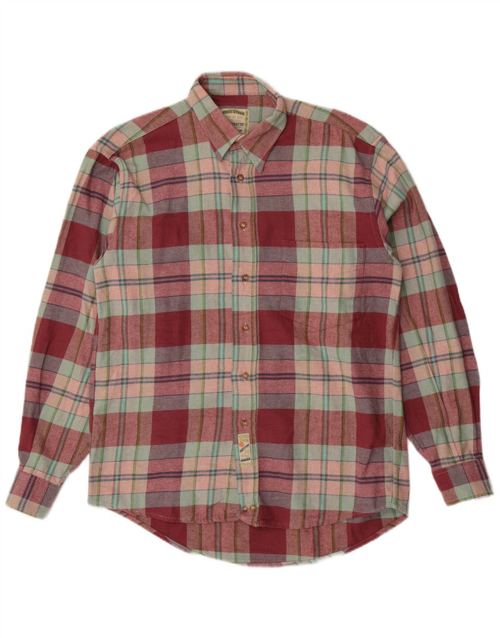 Camisa masculina vintage de flanela tamanho 40 15 3/4 xadrez vermelho médio