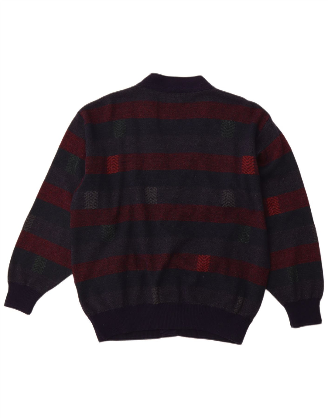 PIERRE SANGAN Suéter cardigã masculino XL lã listrada azul marinho