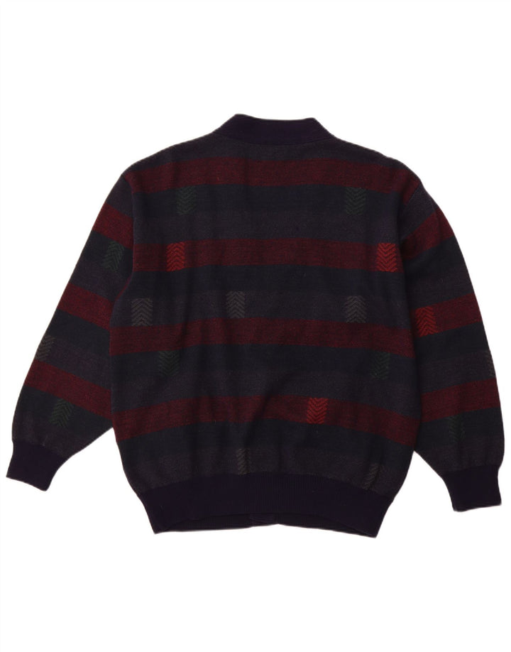 PIERRE SANGAN Suéter cardigã masculino XL lã listrada azul marinho