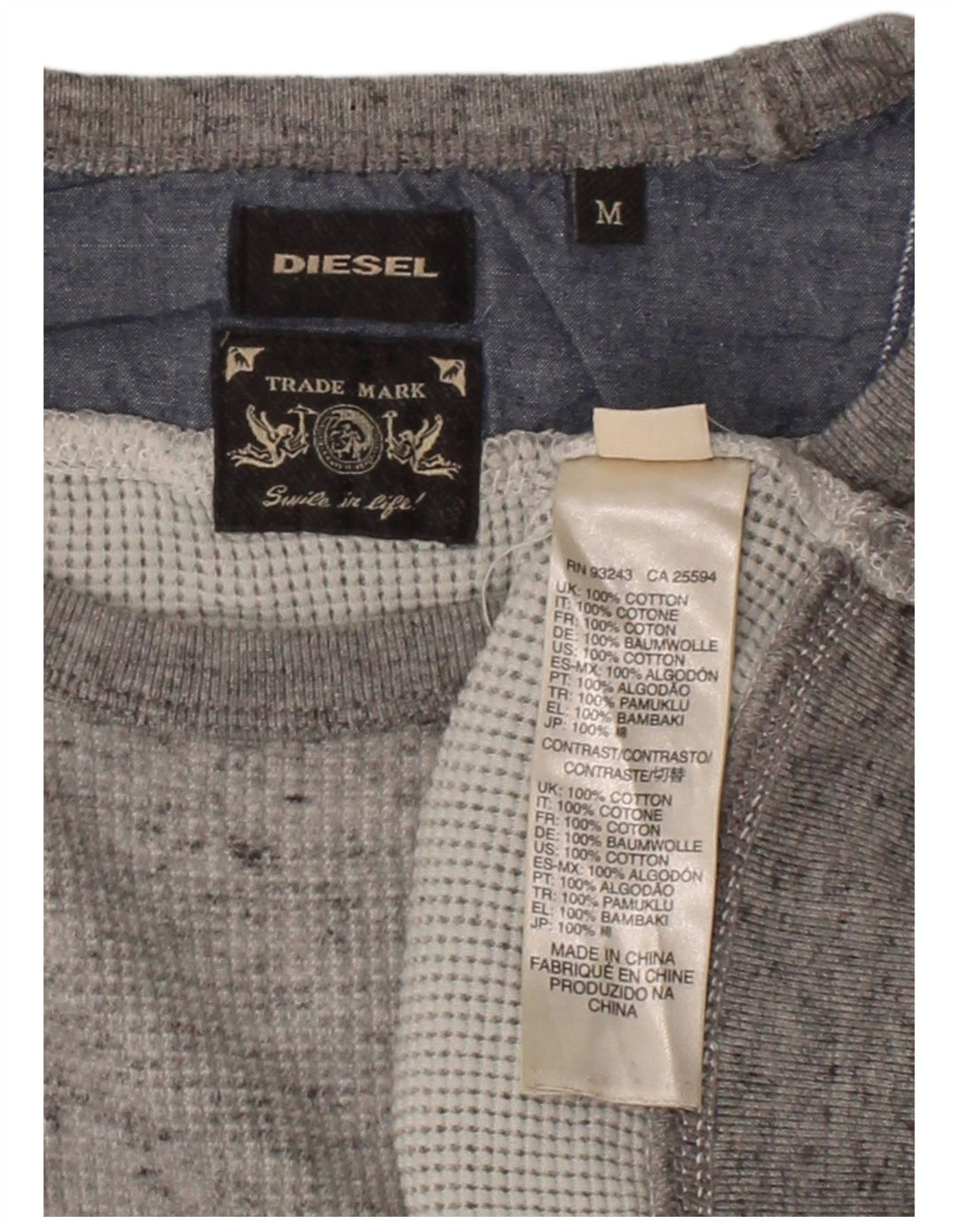 DIESEL moletom masculino jumper cinza médio algodão colorblock