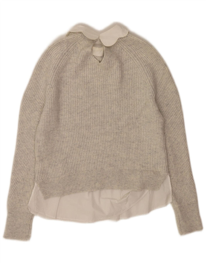 Suéter feminino Ted Baker com gola redonda grande EUA 0 2XS lã cinza