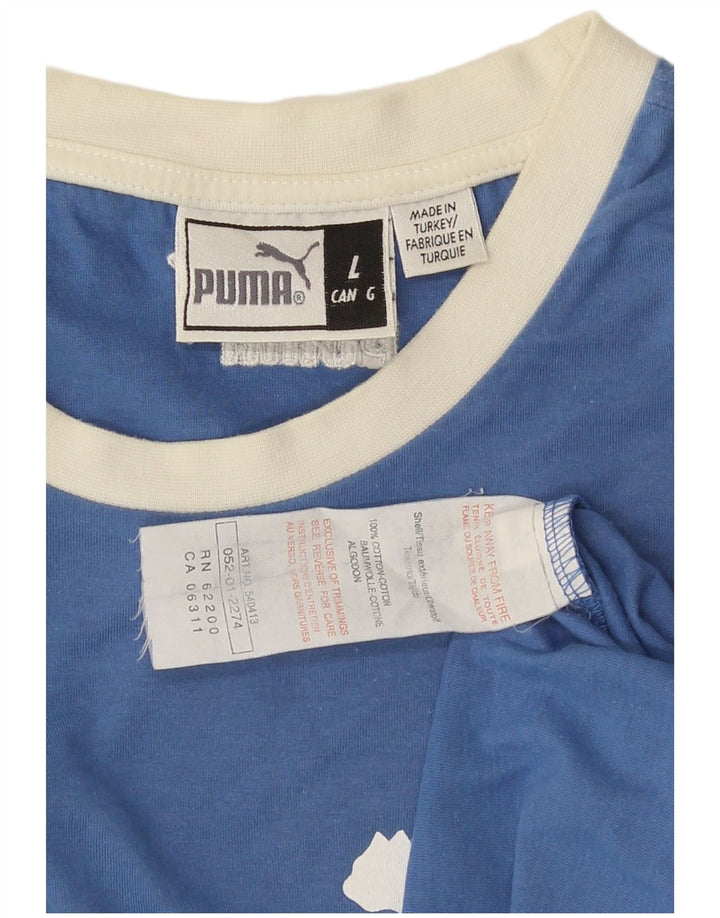 Puma Mens Graphic T-Shirt Top Grande Algodão Azul