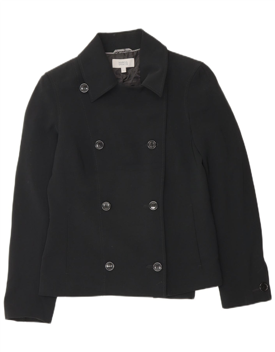 Jaqueta blazer feminina Marks & Spencer com peito duplo Reino Unido 10 pequena preta