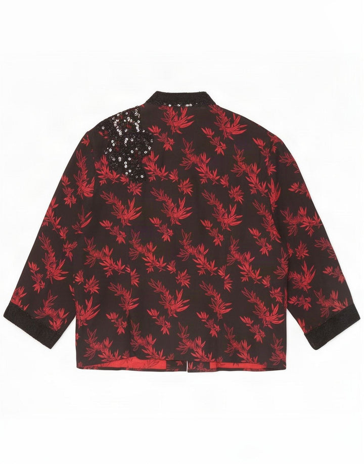 Monsoon Jaqueta blazer feminina de 5 botões Reino Unido 16 grande seda floral preta