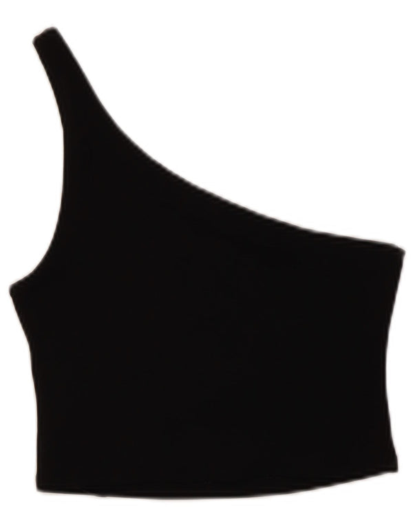 Zara Womens Crop One Ombro Top UK 8 Pequeno Poliéster Preto