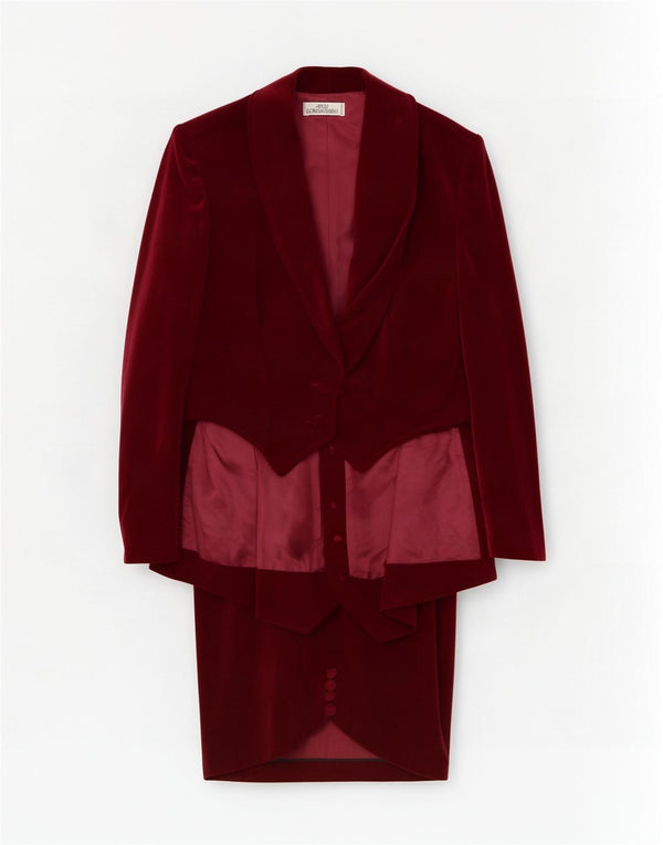 Conjunto de saia feminina de veludo Atos Lombardini Reino Unido 10 pequeno W28 Borgonha