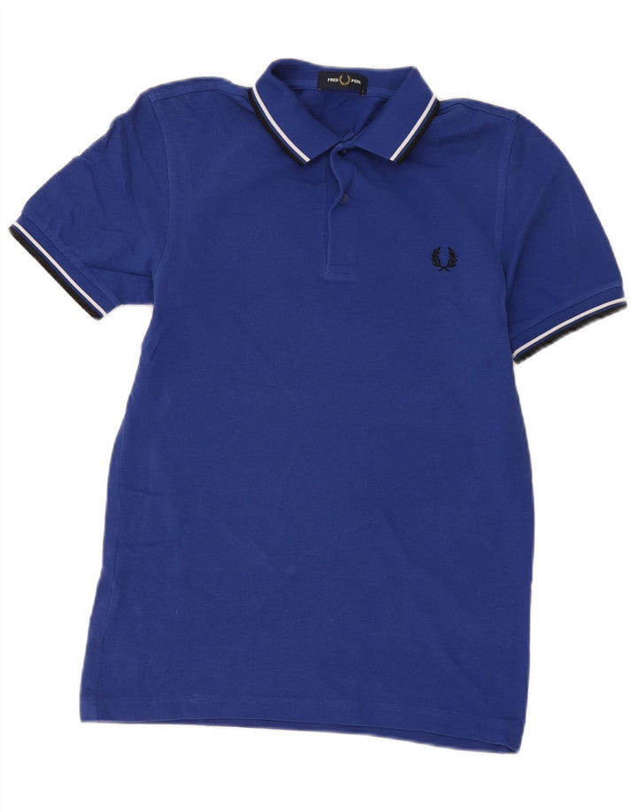 Camisa polo masculina Fred Perry pequena azul algodão