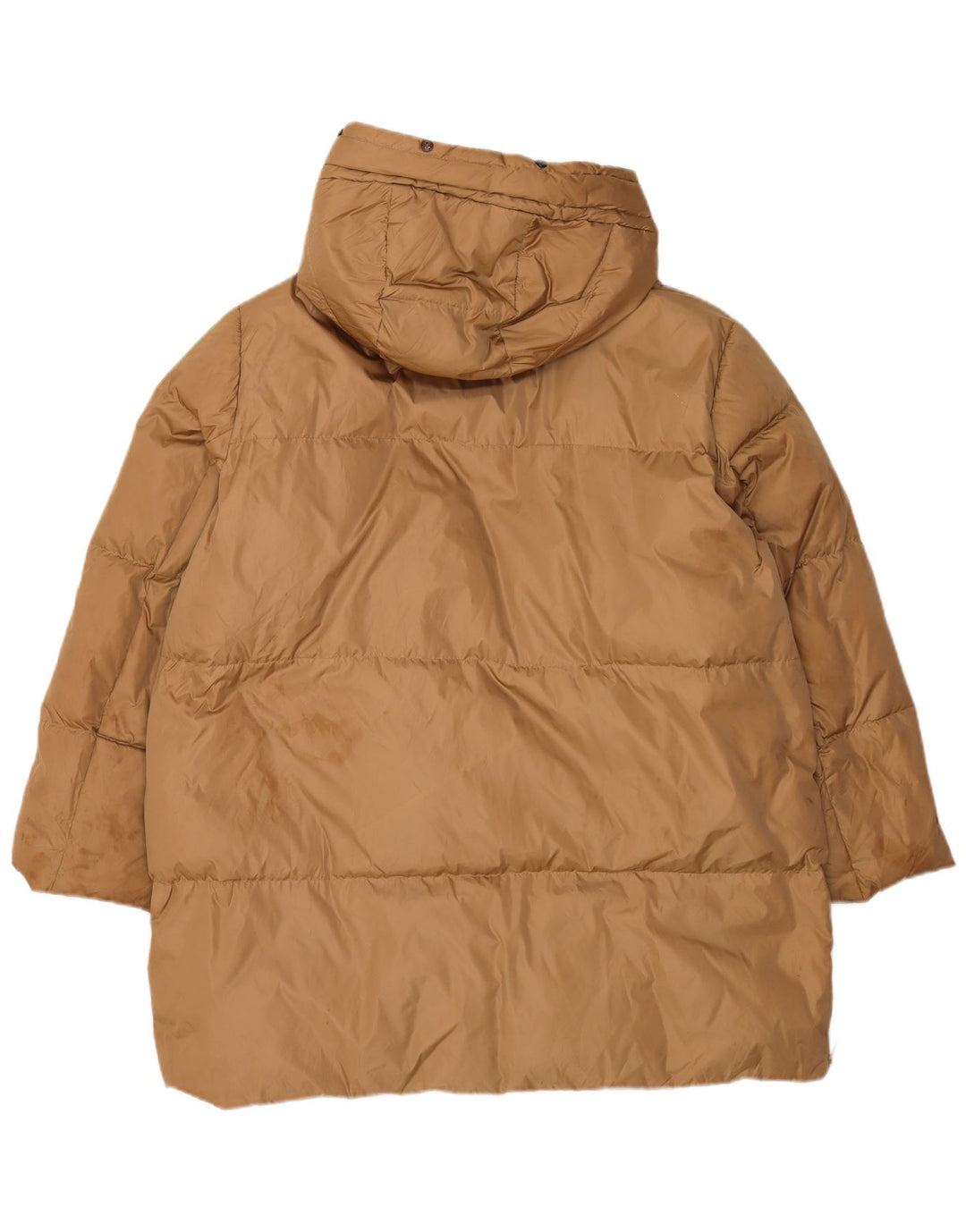 Casaco acolchoado com capuz feminino Zara UK 16 grande marrom poliamida