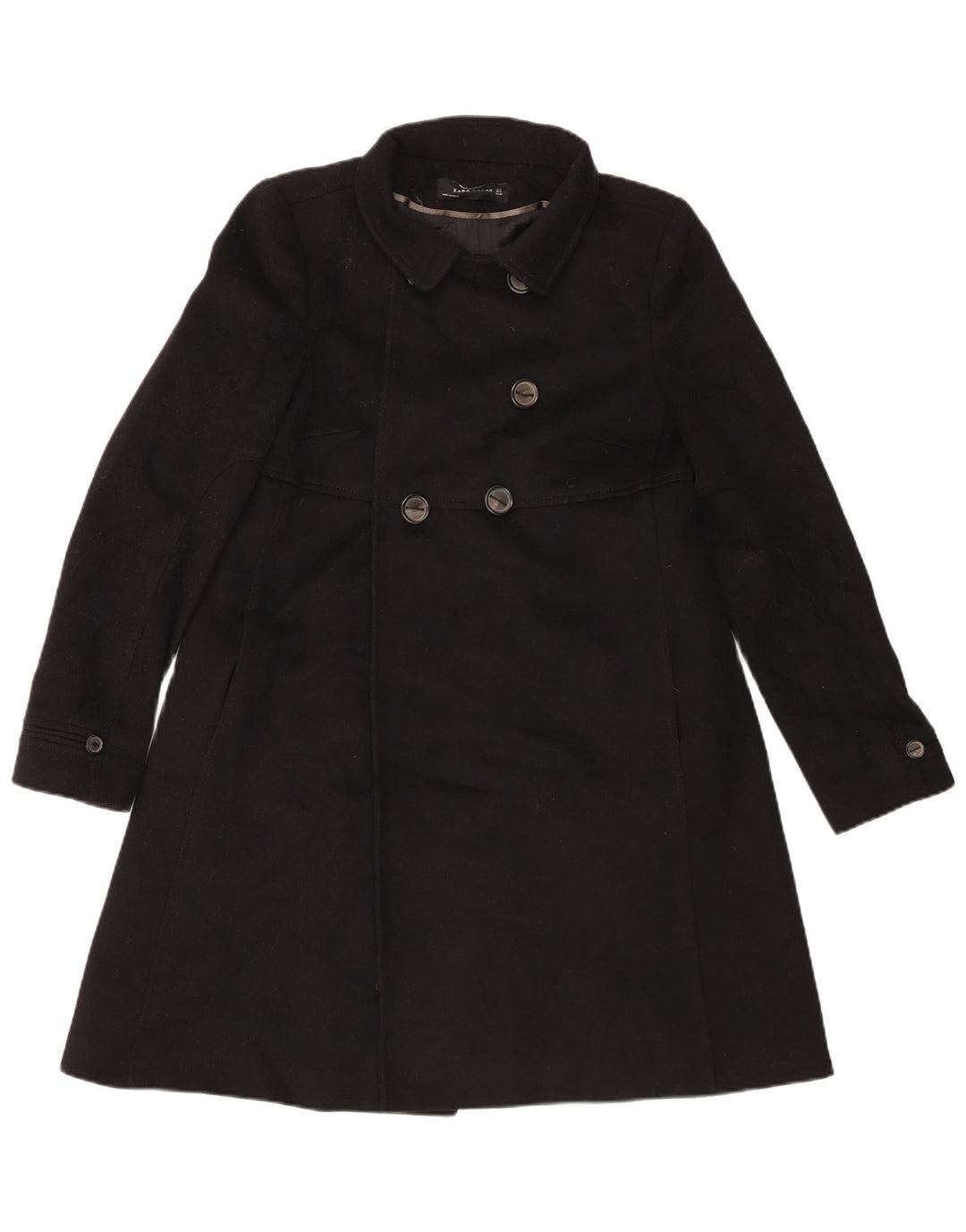 Zara Casaco feminino duplo breasted UK 10 pequeno lã preta
