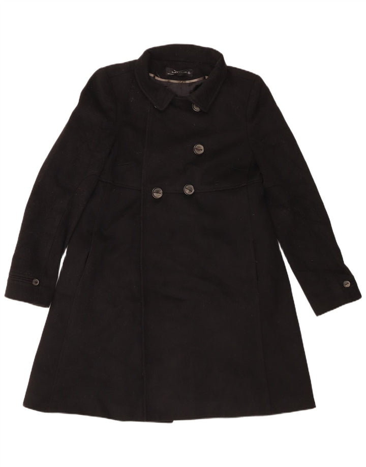 Zara Casaco feminino duplo breasted UK 10 pequeno lã preta