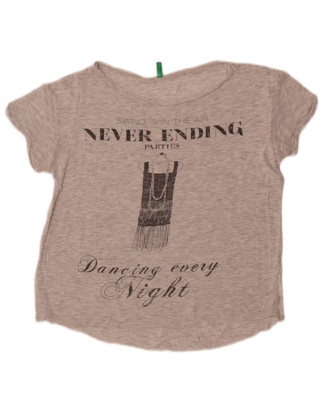 Camiseta feminina gráfica Benetton UK 14 cinza médio manchado