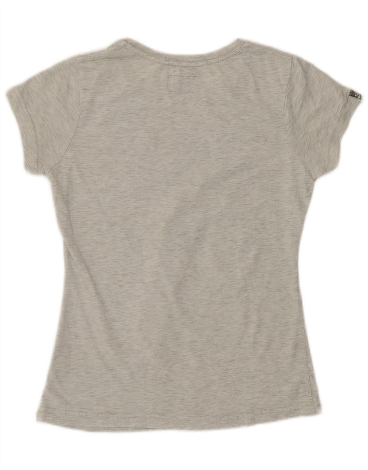 Camiseta feminina Superdry com estampa gráfica UK 12 poliéster manchado cinza médio