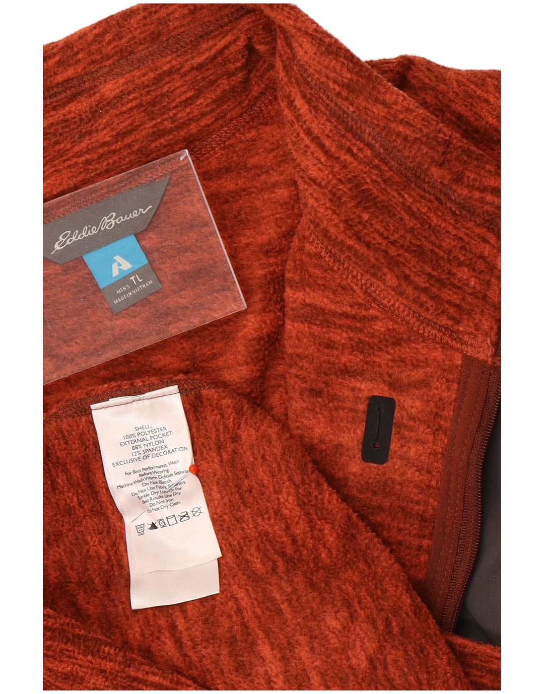 Eddie Bauer Suéter masculino de lã com zíper e gola grande poliéster manchado laranja