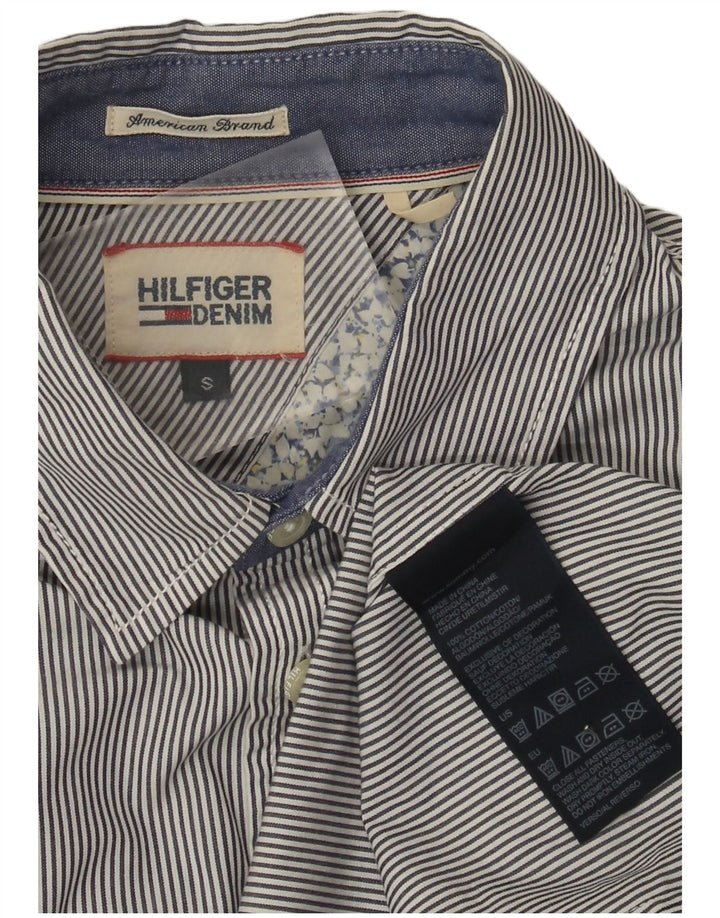 Camisa masculina Tommy Hilfiger pequena listrada azul marinho de algodão
