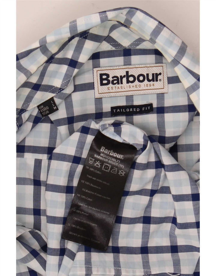 Camisa masculina Barbour grande algodão xadrez azul